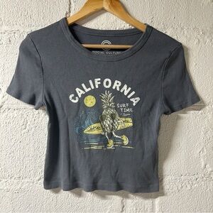 Social Culture New California Surf Time Short Sleeve Ribbed Cropped Tee Sz. M